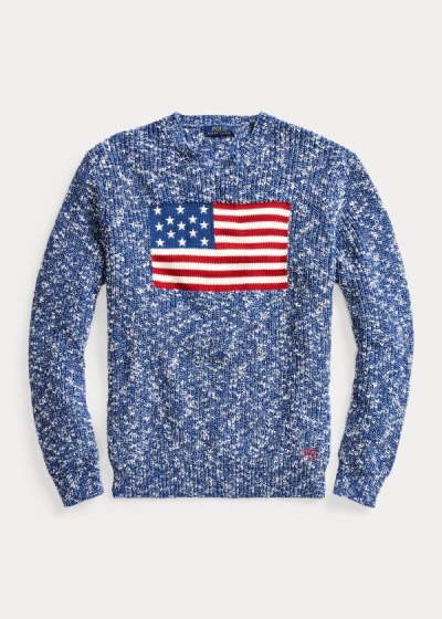 Polo Ralph Lauren Flag Marled Cotton Striktrøje Herre Danmark (IEJMN7581)